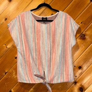 W5 multicolored striped textured tie front top